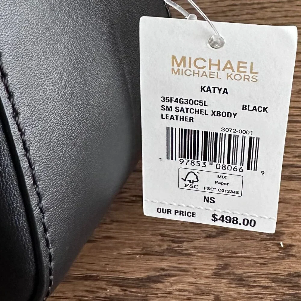 NEW! NWT Michael Kors Katya Small Flap Satchel Crossbody Purse Bag Black WOmen